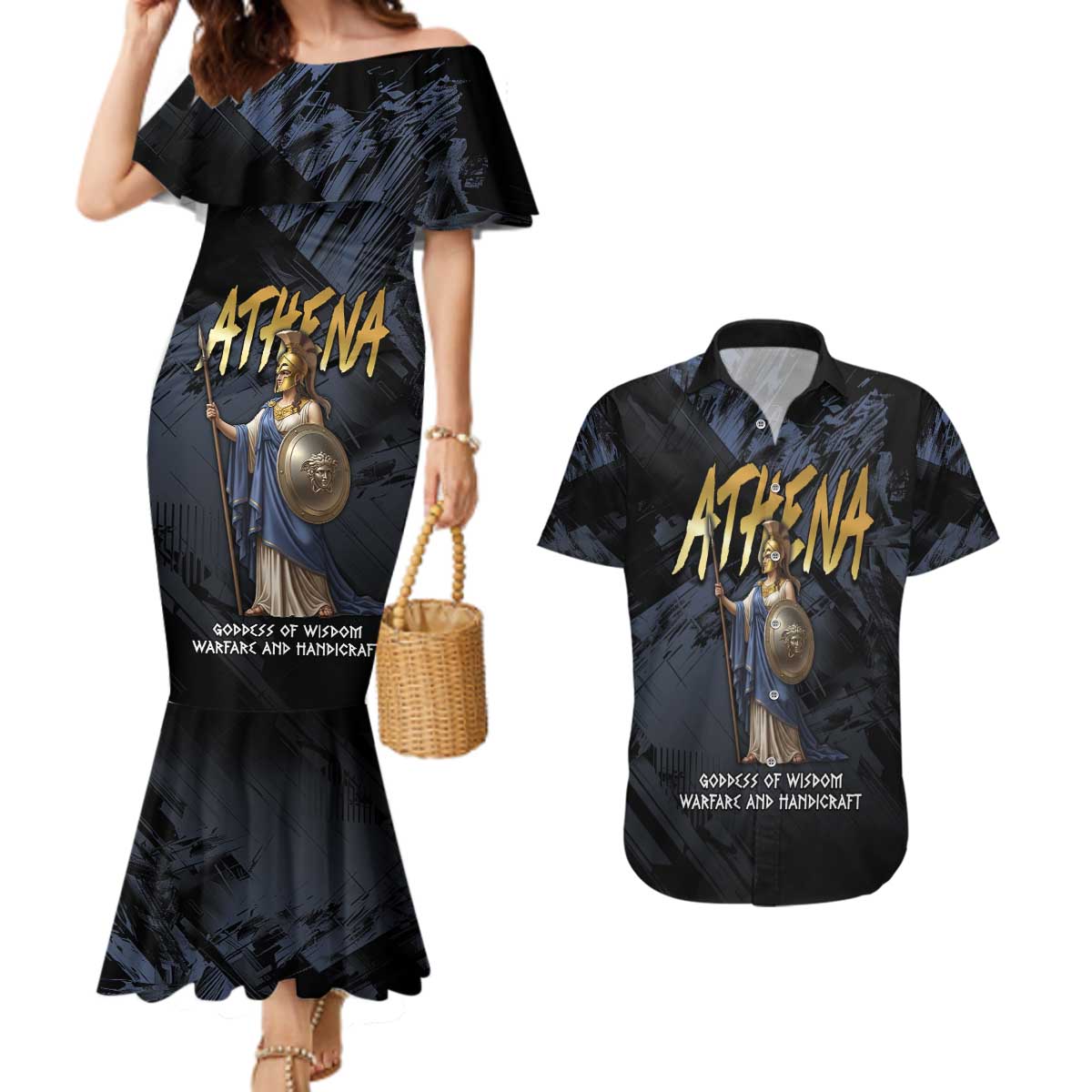Ancient Greek Athena Couples Matching Mermaid Dress and Hawaiian Shirt Goddess Of Wisdom - Wonder Print Shop