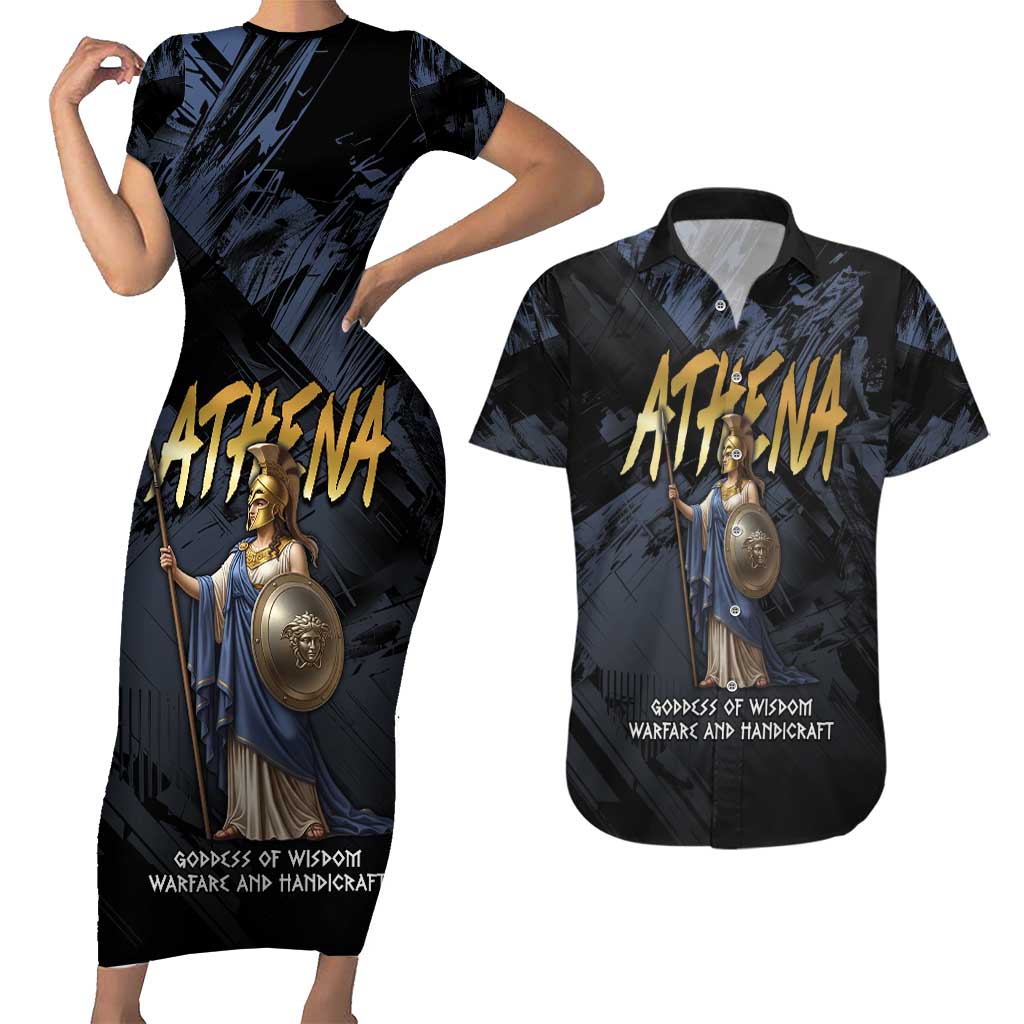 Ancient Greek Athena Couples Matching Short Sleeve Bodycon Dress and Hawaiian Shirt Goddess Of Wisdom - Wonder Print Shop