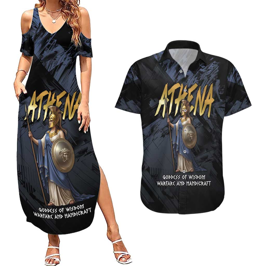 Ancient Greek Athena Couples Matching Summer Maxi Dress and Hawaiian Shirt Goddess Of Wisdom - Wonder Print Shop