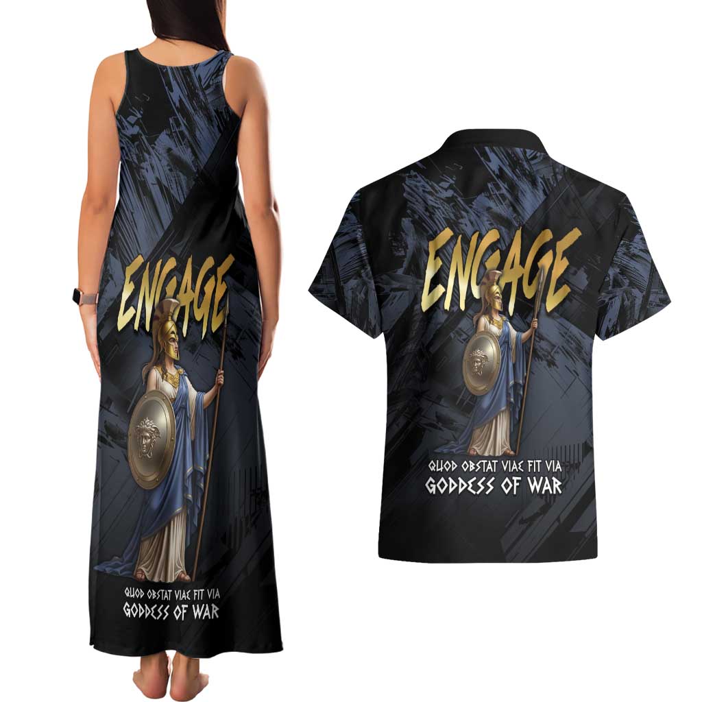 Ancient Greek Athena Couples Matching Tank Maxi Dress and Hawaiian Shirt Goddess Of Wisdom - Wonder Print Shop
