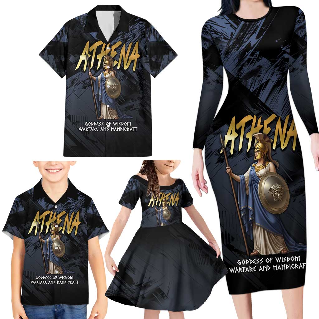 Ancient Greek Athena Family Matching Long Sleeve Bodycon Dress and Hawaiian Shirt Goddess Of Wisdom - Wonder Print Shop