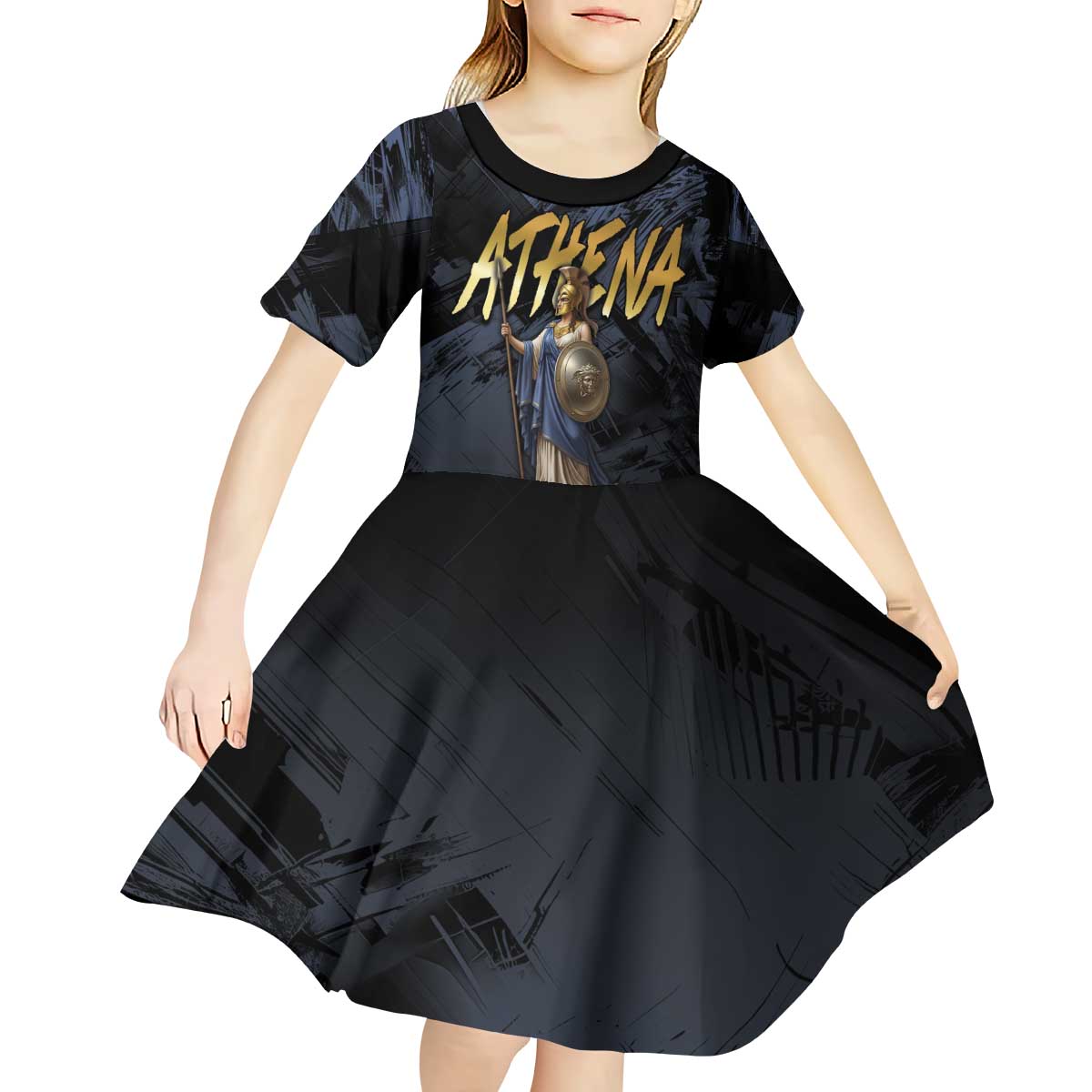 Ancient Greek Athena Kid Short Sleeve Dress Goddess Of Wisdom - Wonder Print Shop