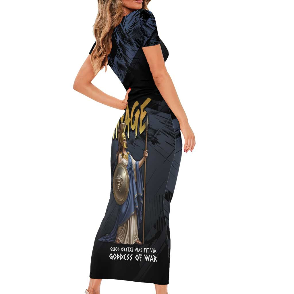Ancient Greek Athena Short Sleeve Bodycon Dress Goddess Of Wisdom - Wonder Print Shop