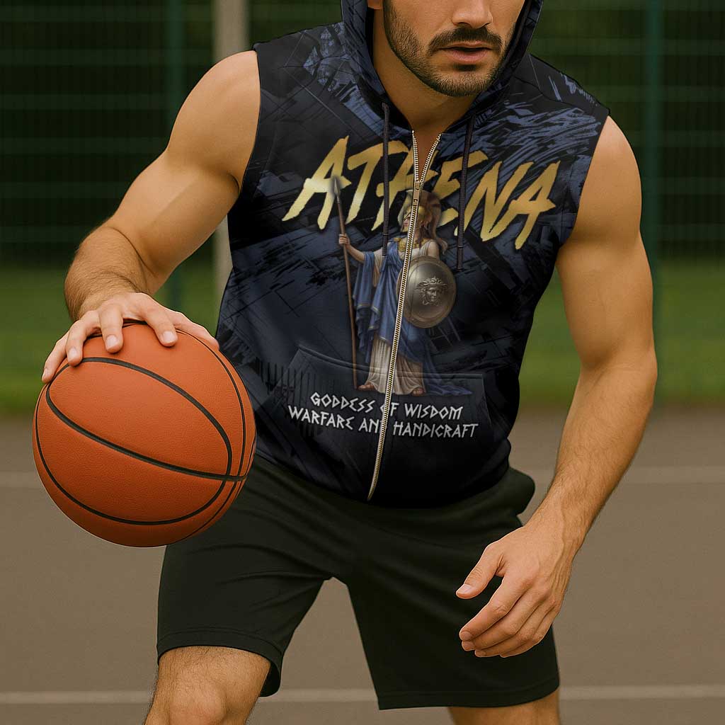 Ancient Greek Athena Sleeveless Zip Hoodie Goddess Of Wisdom - Wonder Print Shop