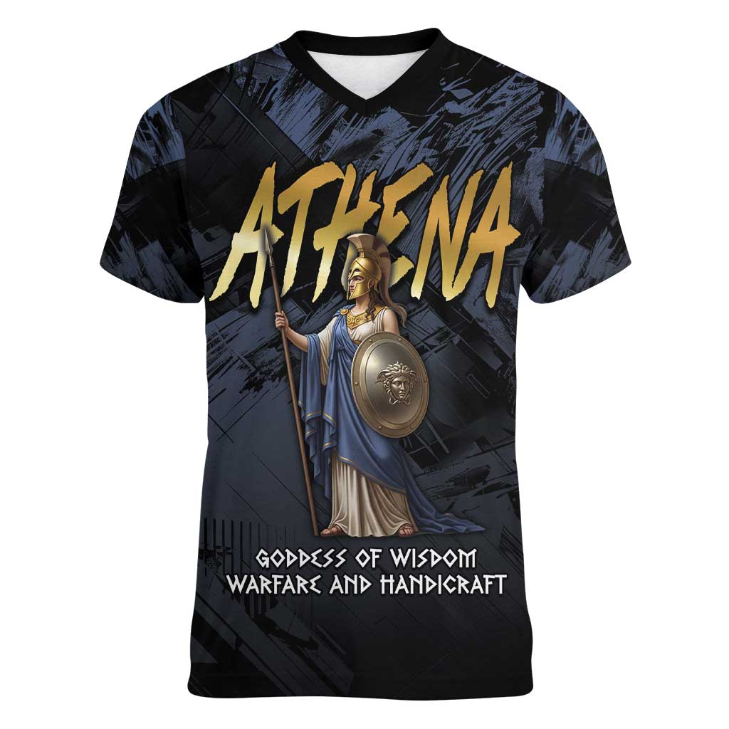 Ancient Greek Athena Women V-Neck T-Shirt Goddess Of Wisdom - Wonder Print Shop