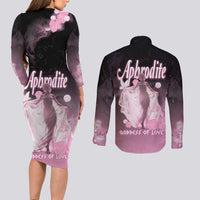Ancient Greek Aphrodite Couples Matching Long Sleeve Bodycon Dress and Long Sleeve Button Shirt Goddess Of Beauty - Wonder Print Shop