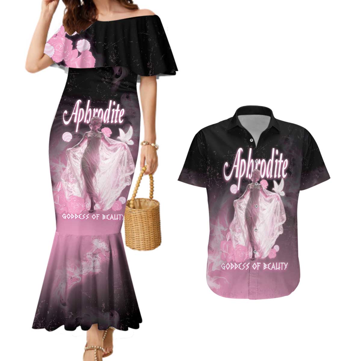 Ancient Greek Aphrodite Couples Matching Mermaid Dress and Hawaiian Shirt Goddess Of Beauty - Wonder Print Shop