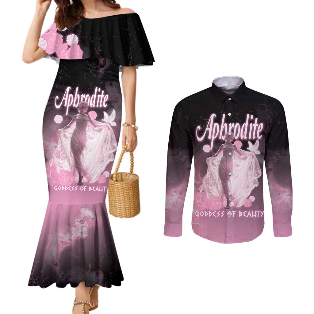 Ancient Greek Aphrodite Couples Matching Mermaid Dress and Long Sleeve Button Shirt Goddess Of Beauty - Wonder Print Shop