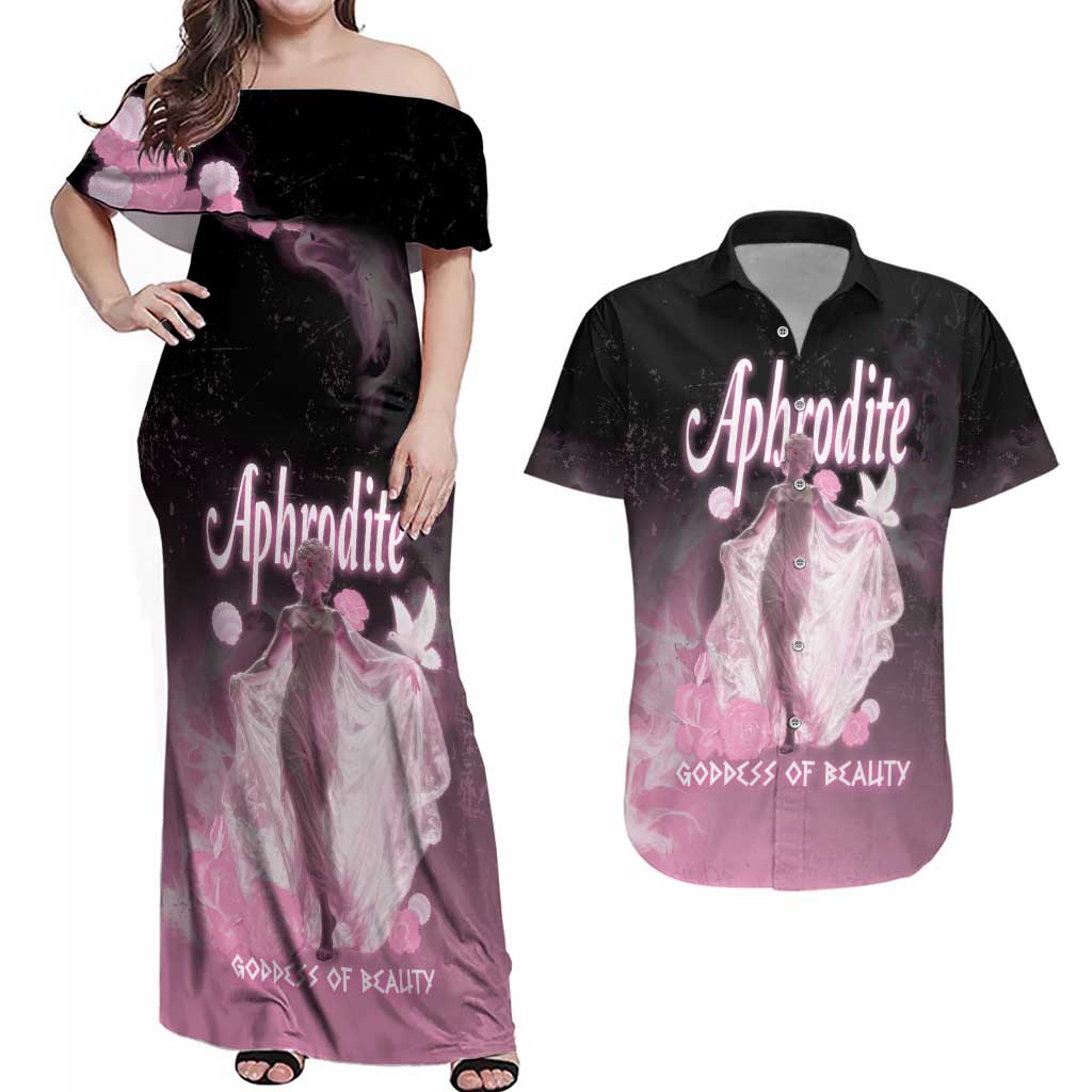 Ancient Greek Aphrodite Couples Matching Off Shoulder Maxi Dress and Hawaiian Shirt Goddess Of Beauty - Wonder Print Shop