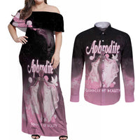 Ancient Greek Aphrodite Couples Matching Off Shoulder Maxi Dress and Long Sleeve Button Shirt Goddess Of Beauty - Wonder Print Shop