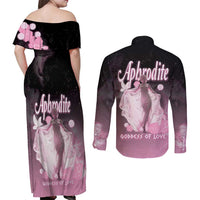 Ancient Greek Aphrodite Couples Matching Off Shoulder Maxi Dress and Long Sleeve Button Shirt Goddess Of Beauty - Wonder Print Shop