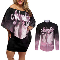 Ancient Greek Aphrodite Couples Matching Off Shoulder Short Dress and Long Sleeve Button Shirt Goddess Of Beauty - Wonder Print Shop