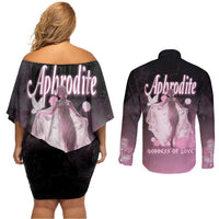 Ancient Greek Aphrodite Couples Matching Off Shoulder Short Dress and Long Sleeve Button Shirt Goddess Of Beauty - Wonder Print Shop