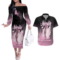 Ancient Greek Aphrodite Couples Matching Off The Shoulder Long Sleeve Dress and Hawaiian Shirt Goddess Of Beauty - Wonder Print Shop