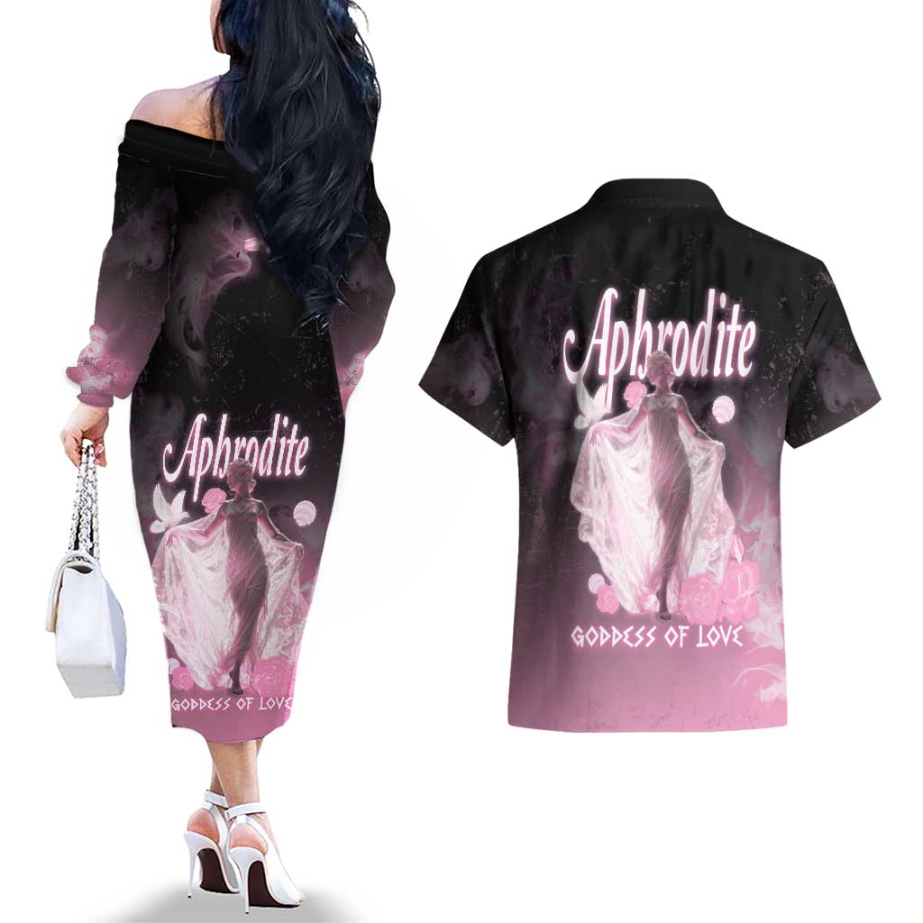 Ancient Greek Aphrodite Couples Matching Off The Shoulder Long Sleeve Dress and Hawaiian Shirt Goddess Of Beauty - Wonder Print Shop