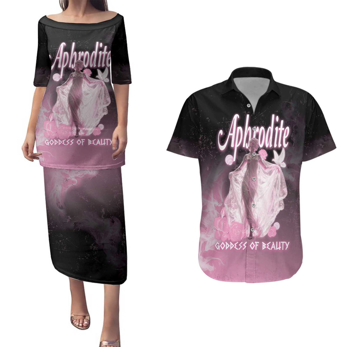 Ancient Greek Aphrodite Couples Matching Puletasi and Hawaiian Shirt Goddess Of Beauty - Wonder Print Shop