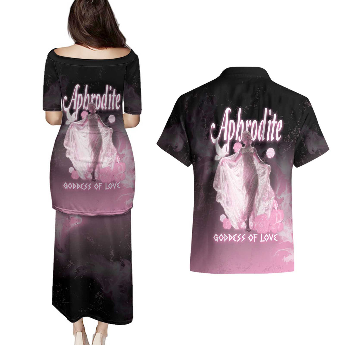 Ancient Greek Aphrodite Couples Matching Puletasi and Hawaiian Shirt Goddess Of Beauty - Wonder Print Shop