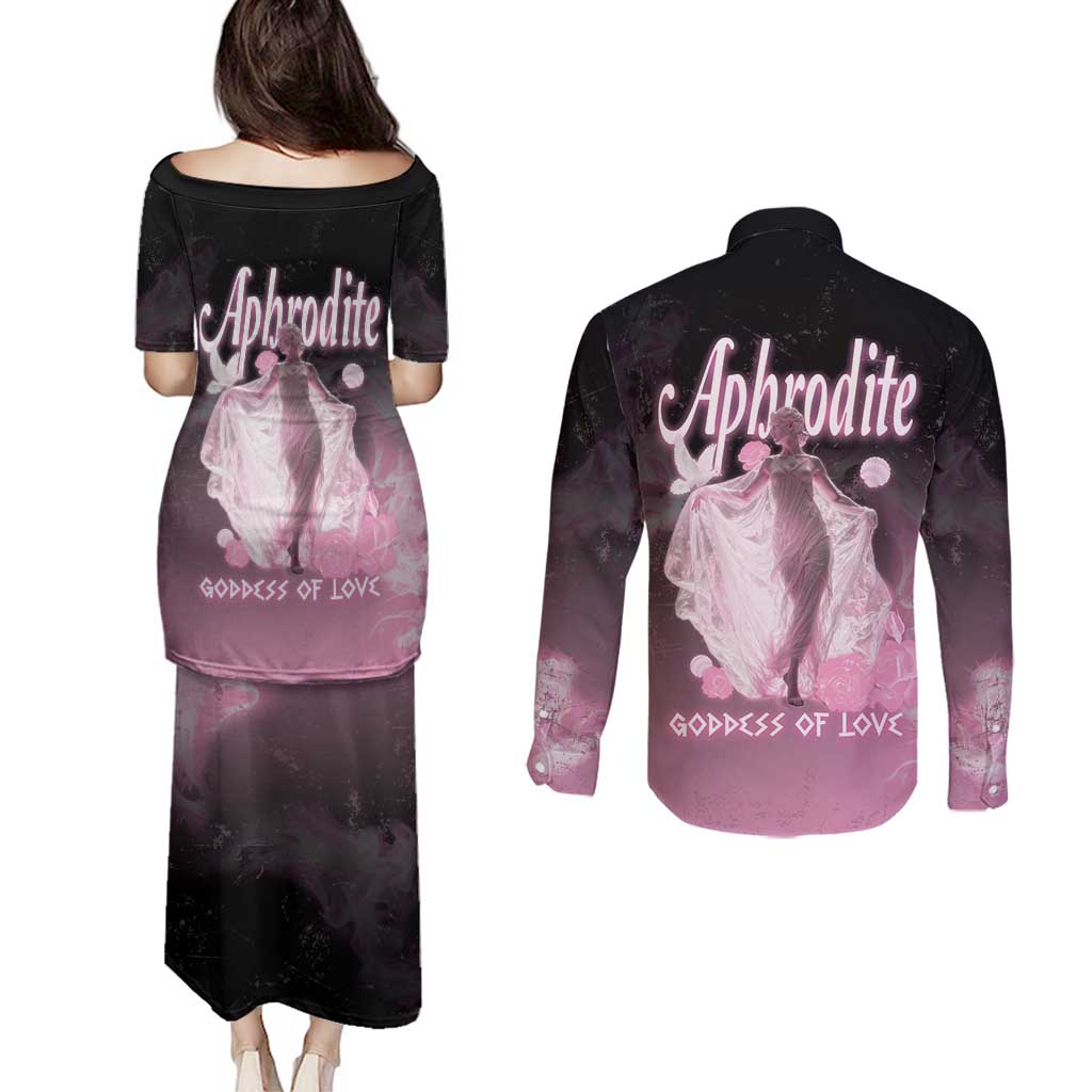 Ancient Greek Aphrodite Couples Matching Puletasi and Long Sleeve Button Shirt Goddess Of Beauty - Wonder Print Shop