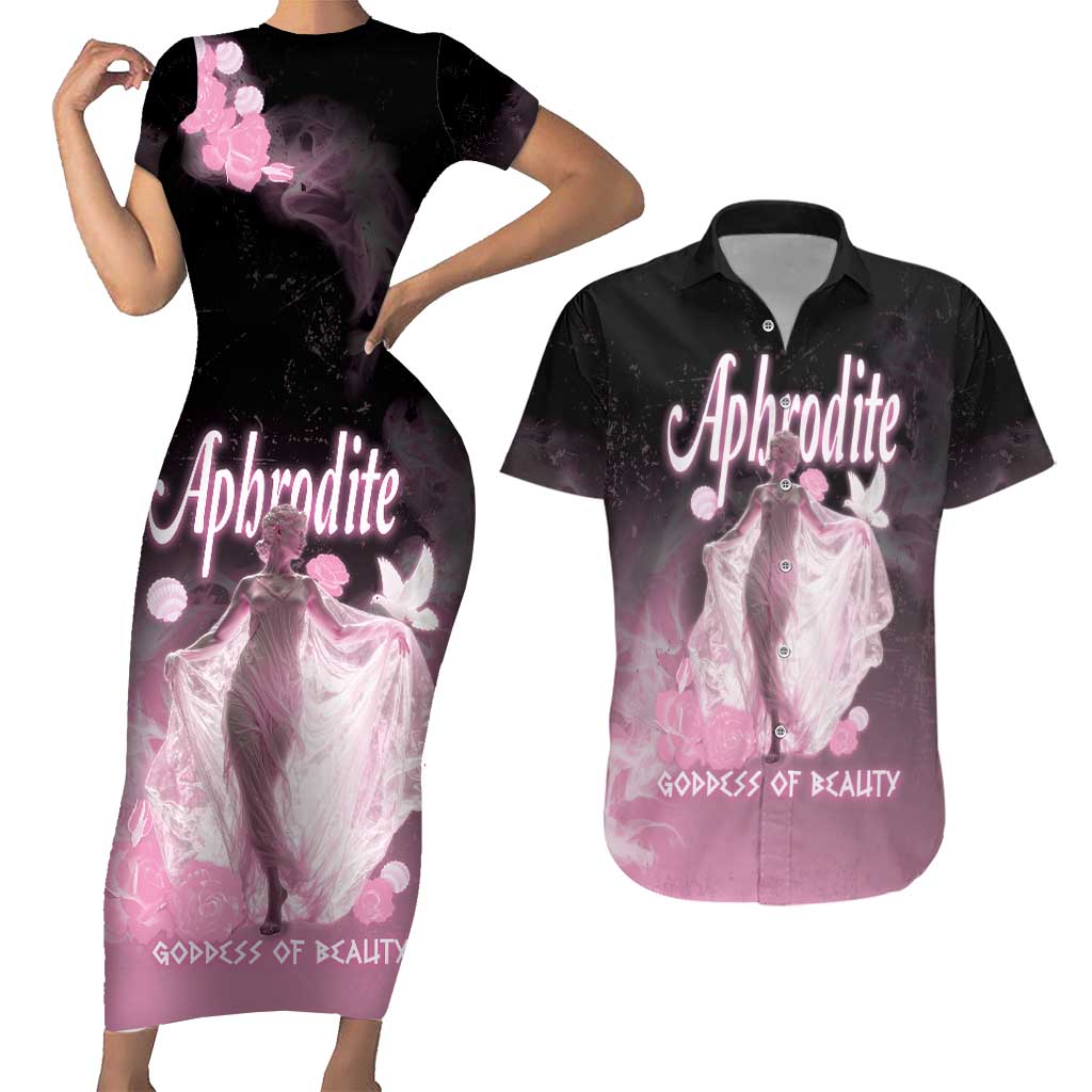 Ancient Greek Aphrodite Couples Matching Short Sleeve Bodycon Dress and Hawaiian Shirt Goddess Of Beauty - Wonder Print Shop