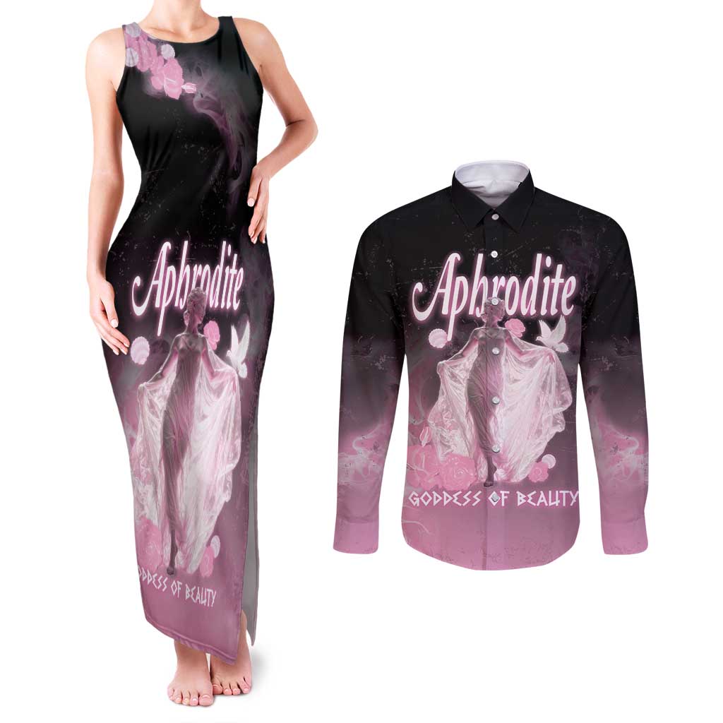 Ancient Greek Aphrodite Couples Matching Tank Maxi Dress and Long Sleeve Button Shirt Goddess Of Beauty - Wonder Print Shop