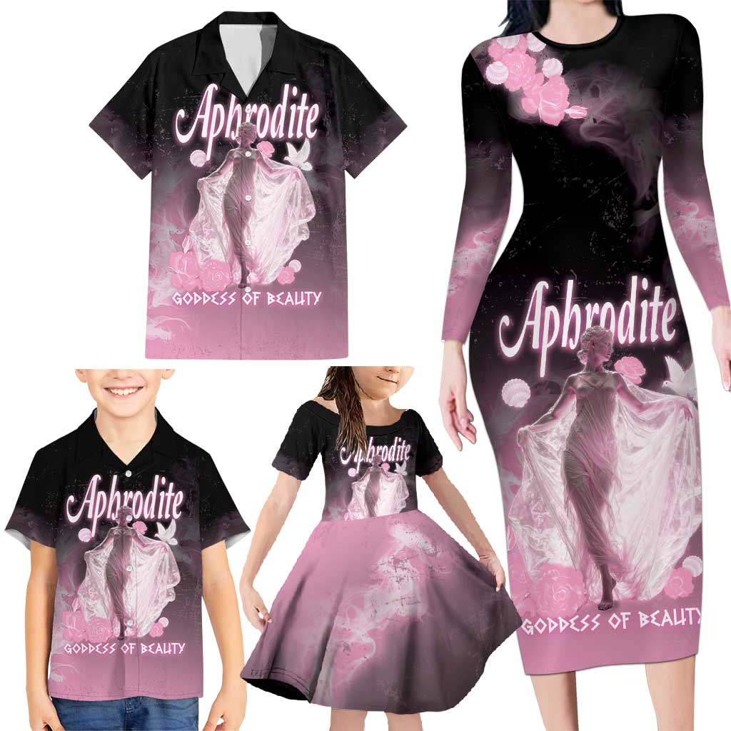 Ancient Greek Aphrodite Family Matching Long Sleeve Bodycon Dress and Hawaiian Shirt Goddess Of Beauty - Wonder Print Shop
