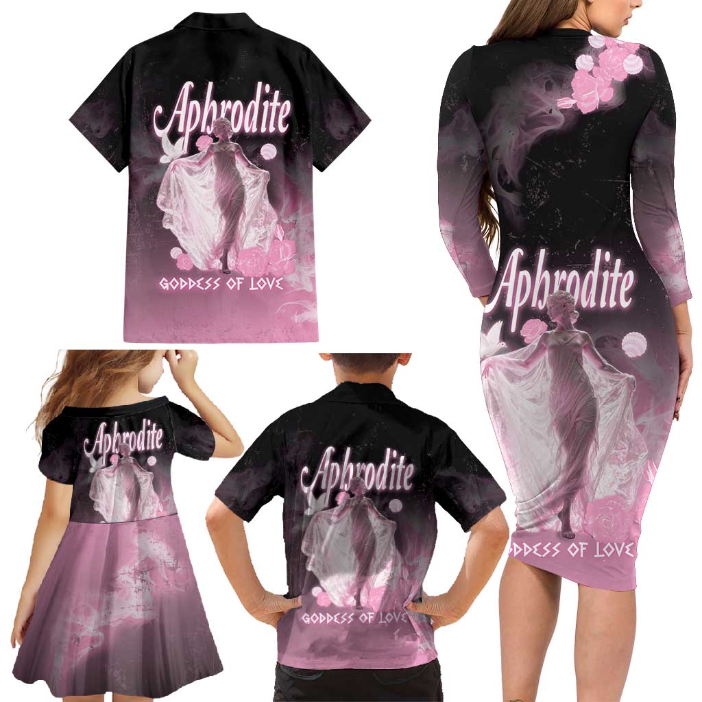 Ancient Greek Aphrodite Family Matching Long Sleeve Bodycon Dress and Hawaiian Shirt Goddess Of Beauty - Wonder Print Shop