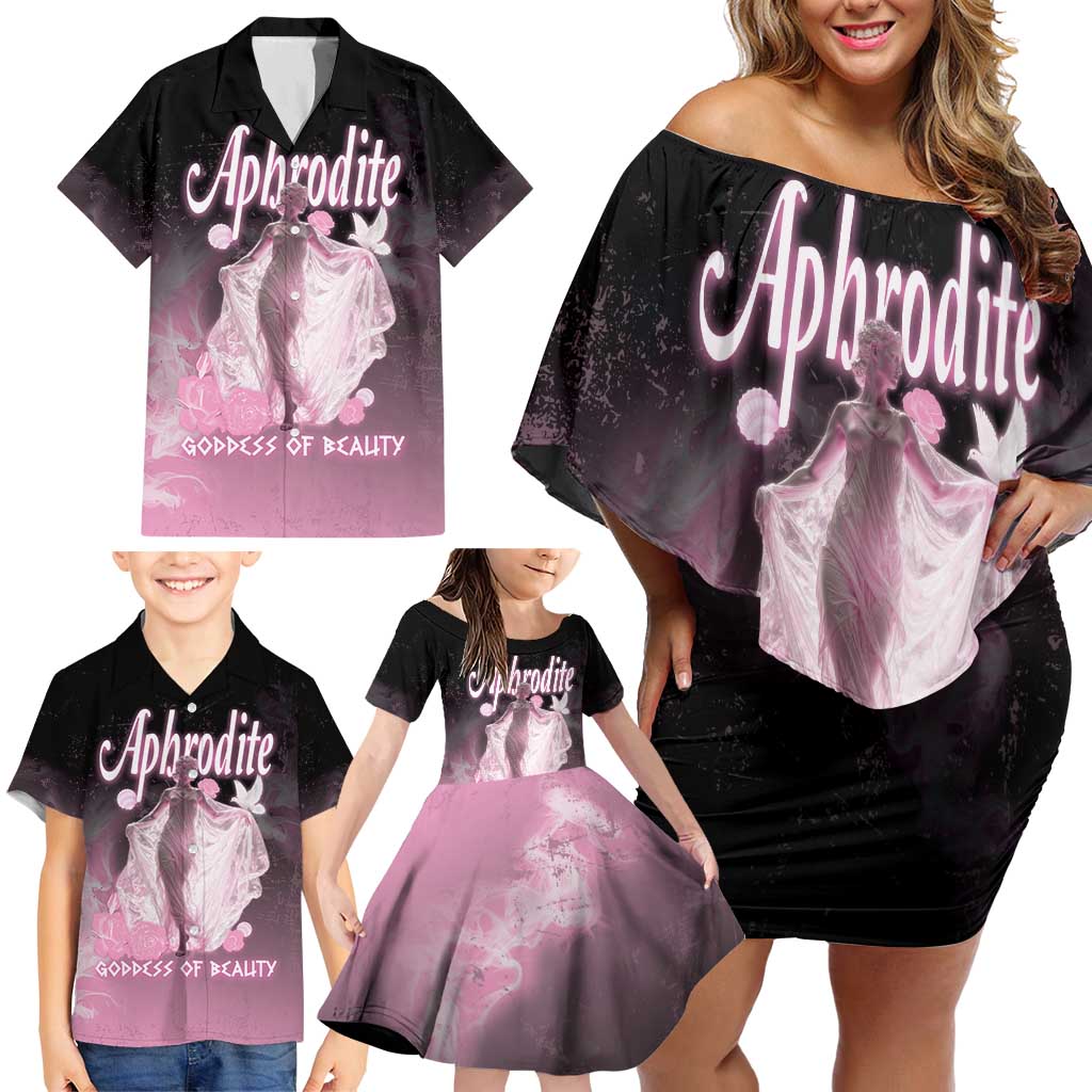Ancient Greek Aphrodite Family Matching Off Shoulder Short Dress and Hawaiian Shirt Goddess Of Beauty - Wonder Print Shop