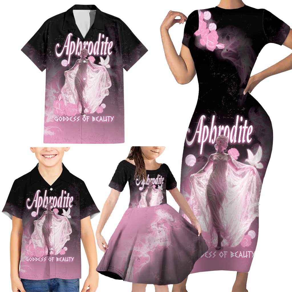 Ancient Greek Aphrodite Family Matching Short Sleeve Bodycon Dress and Hawaiian Shirt Goddess Of Beauty - Wonder Print Shop