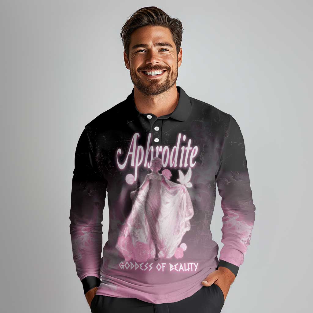 Ancient Greek Aphrodite Long Sleeve Polo Shirt Goddess Of Beauty - Wonder Print Shop