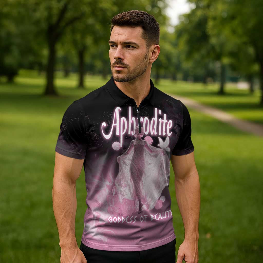 Ancient Greek Aphrodite Zipper Polo Shirt Goddess Of Beauty - Wonder Print Shop