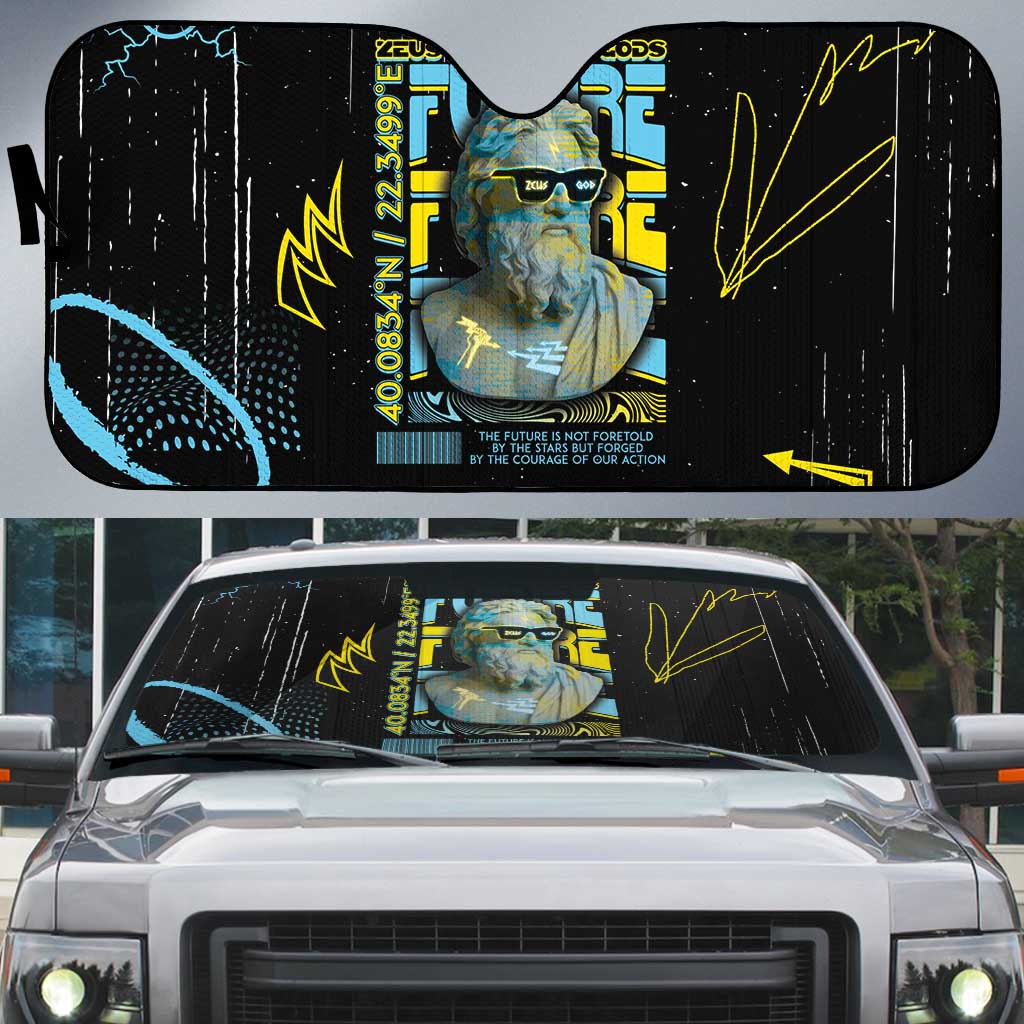 Ancient Greek Zeus Auto Sun Shade Futuristic Style - Wonder Print Shop