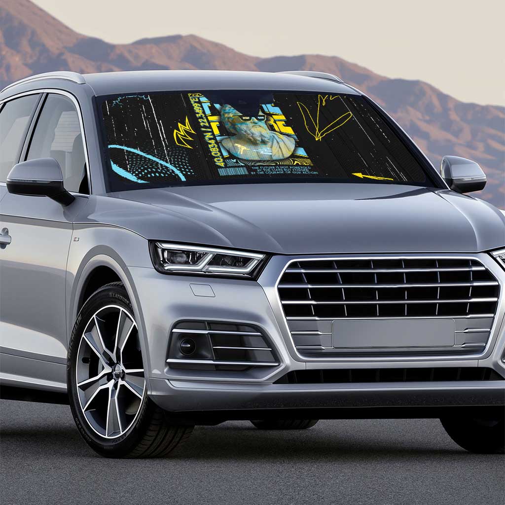 Ancient Greek Zeus Auto Sun Shade Futuristic Style - Wonder Print Shop