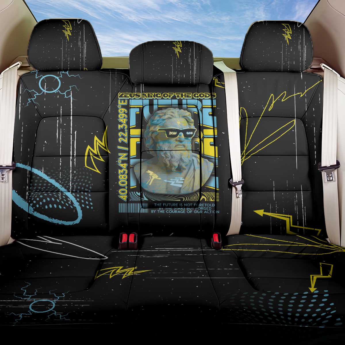 Ancient Greek Zeus Back Car Seat Cover Futuristic Style - Wonder Print Shop