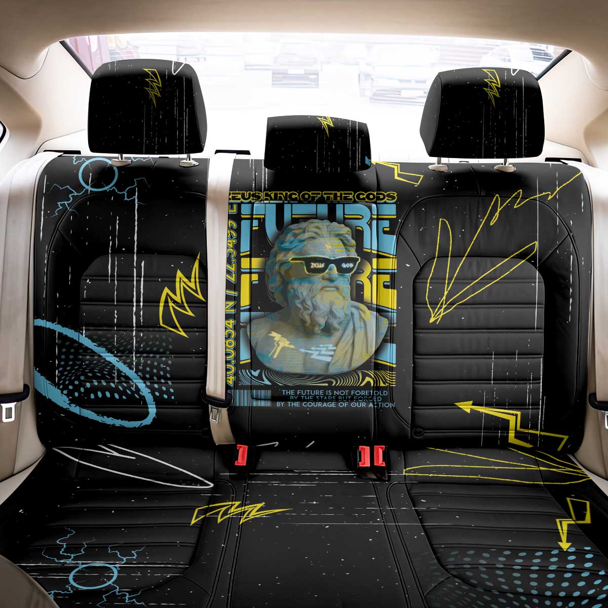 Ancient Greek Zeus Back Car Seat Cover Futuristic Style - Wonder Print Shop