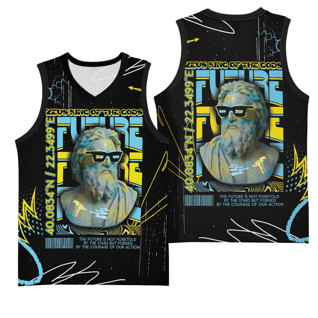 Ancient Greek Zeus Basketball Jersey Futuristic Style - Wonder Print Shop