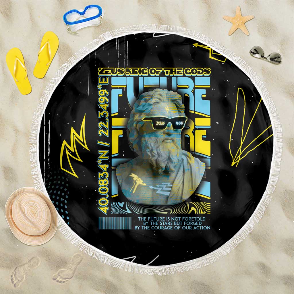 Ancient Greek Zeus Beach Blanket Futuristic Style - Wonder Print Shop
