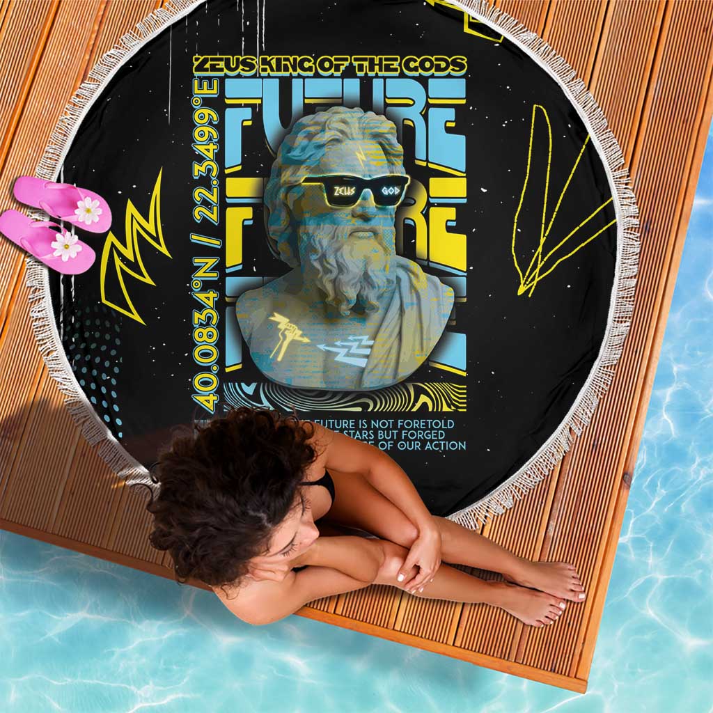 Ancient Greek Zeus Beach Blanket Futuristic Style - Wonder Print Shop