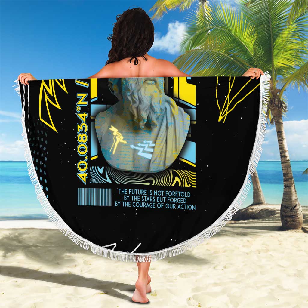 Ancient Greek Zeus Beach Blanket Futuristic Style - Wonder Print Shop