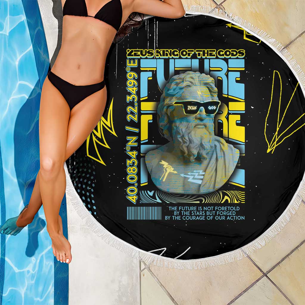 Ancient Greek Zeus Beach Blanket Futuristic Style - Wonder Print Shop