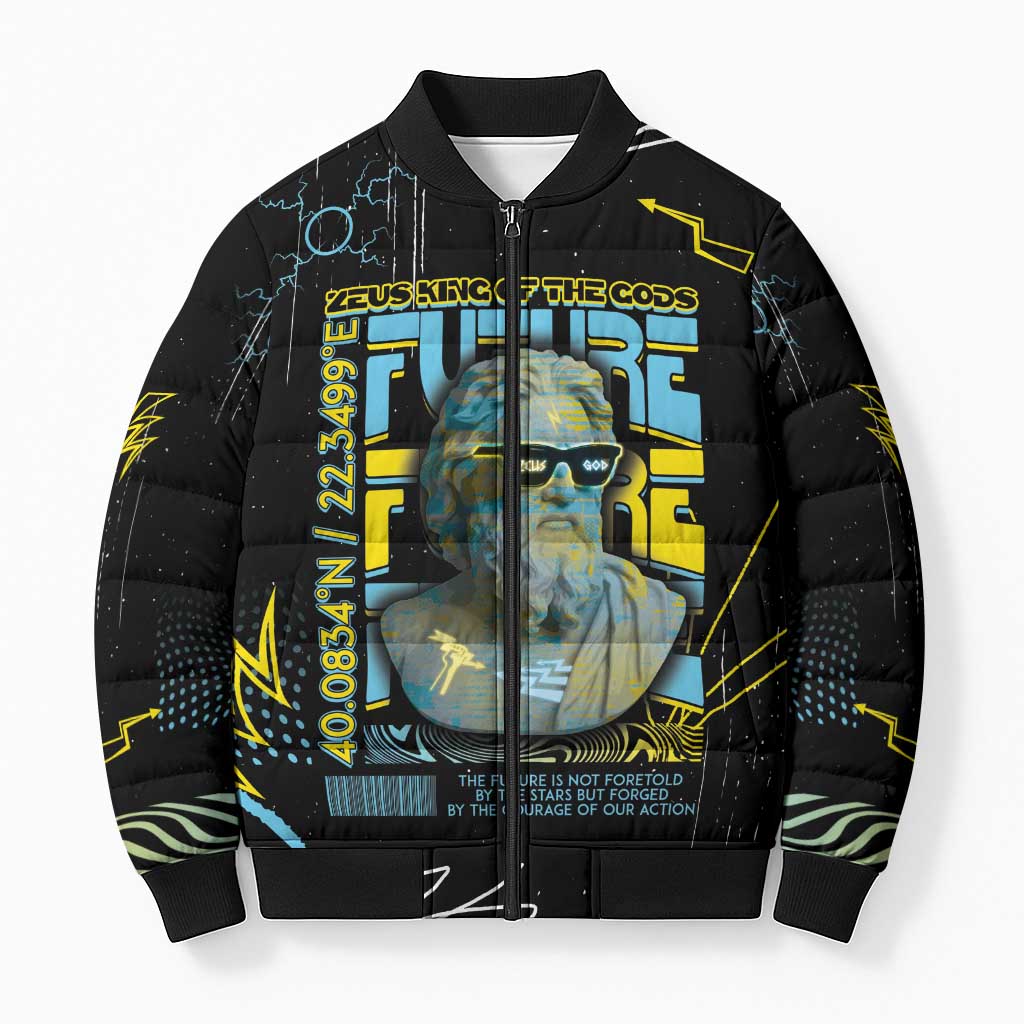Ancient Greek Zeus Bomber Puffer Jacket Futuristic Style - Wonder Print Shop