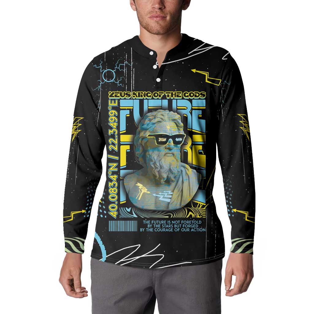 Ancient Greek Zeus Button Sweatshirt Futuristic Style - Wonder Print Shop