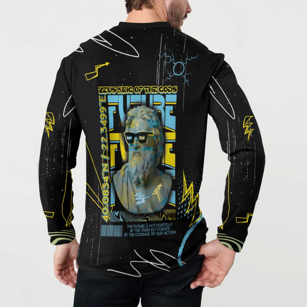 Ancient Greek Zeus Button Sweatshirt Futuristic Style - Wonder Print Shop