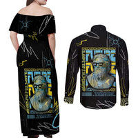 Ancient Greek Zeus Couples Matching Off Shoulder Maxi Dress and Long Sleeve Button Shirt Futuristic Style - Wonder Print Shop