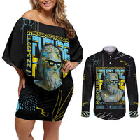 Ancient Greek Zeus Couples Matching Off Shoulder Short Dress and Long Sleeve Button Shirt Futuristic Style - Wonder Print Shop
