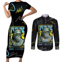Ancient Greek Zeus Couples Matching Short Sleeve Bodycon Dress and Long Sleeve Button Shirt Futuristic Style - Wonder Print Shop