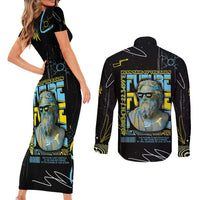 Ancient Greek Zeus Couples Matching Short Sleeve Bodycon Dress and Long Sleeve Button Shirt Futuristic Style - Wonder Print Shop