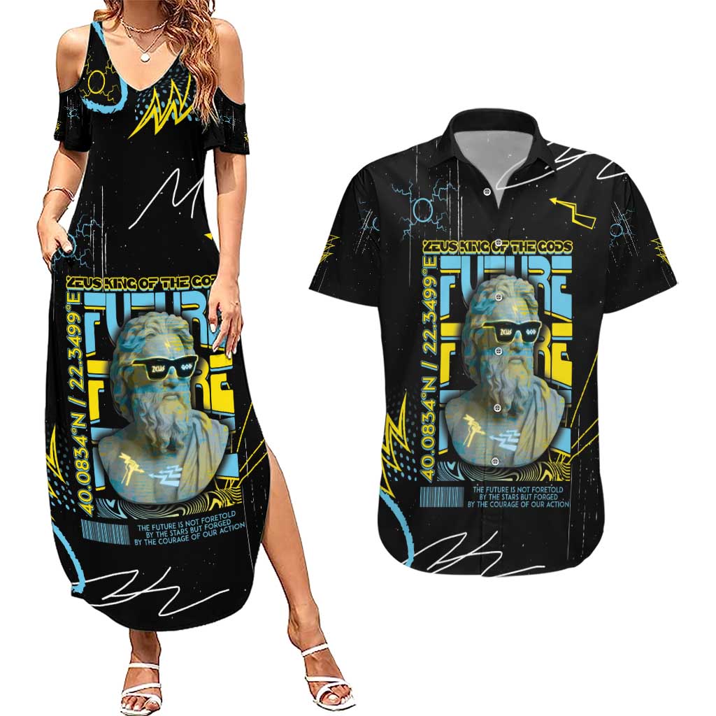 Ancient Greek Zeus Couples Matching Summer Maxi Dress and Hawaiian Shirt Futuristic Style - Wonder Print Shop