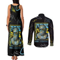 Ancient Greek Zeus Couples Matching Tank Maxi Dress and Long Sleeve Button Shirt Futuristic Style - Wonder Print Shop
