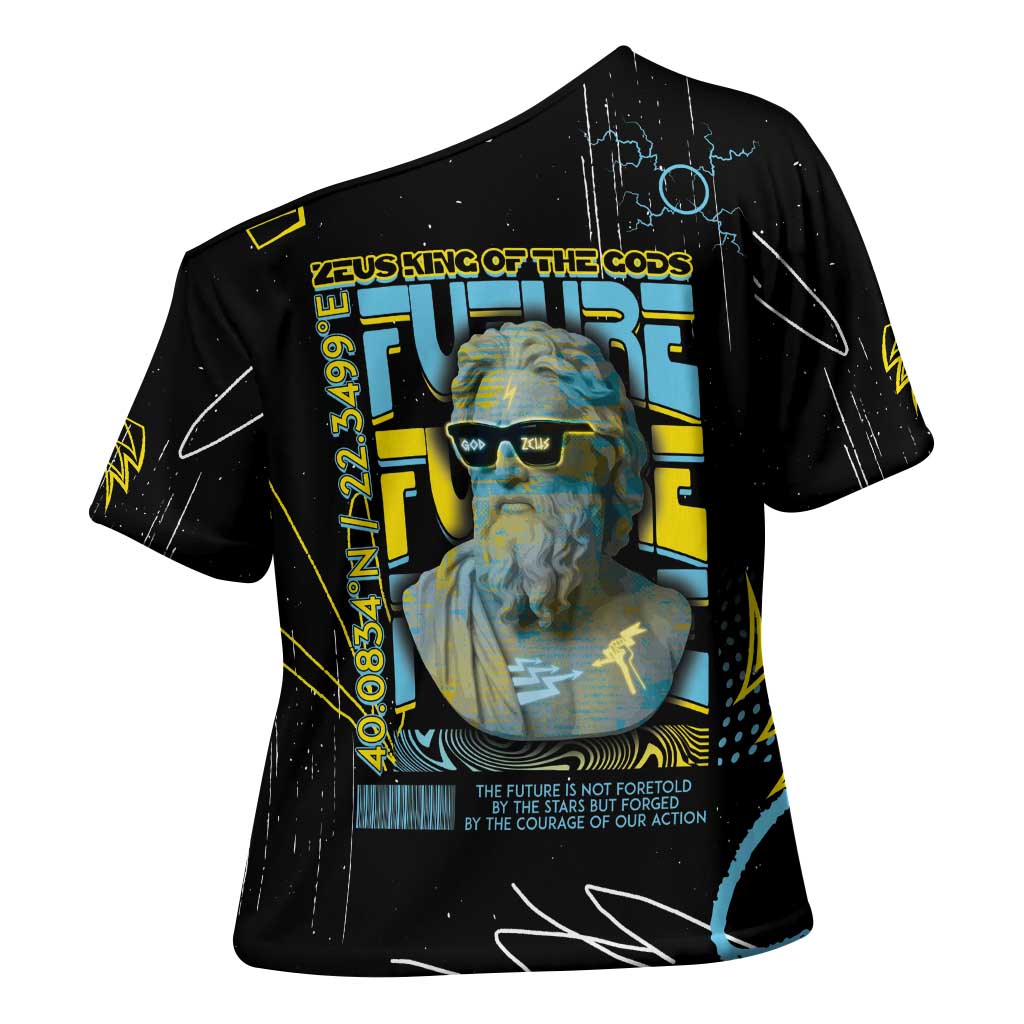 Ancient Greek Zeus Cross Shoulder Shirt Futuristic Style - Wonder Print Shop
