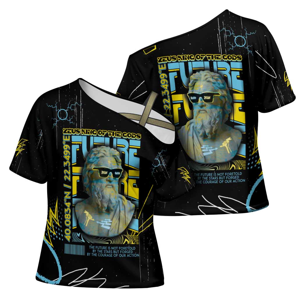 Ancient Greek Zeus Cross Shoulder Shirt Futuristic Style - Wonder Print Shop